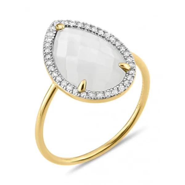 Morganne Bello Bague-BAGUE ALMA NACRE BLANCHE ET DIAMANTS OR JAUNE