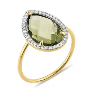 Morganne Bello Bague-BAGUE ALMA QUARTZ OLIVE ET DIAMANTS OR JAUNE