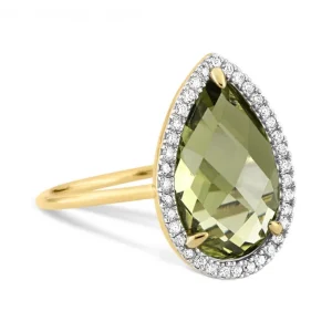 Morganne Bello Bague-BAGUE ALMA QUARTZ OLIVE ET DIAMANTS OR JAUNE