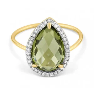 Morganne Bello Bague-BAGUE ALMA QUARTZ OLIVE ET DIAMANTS OR JAUNE