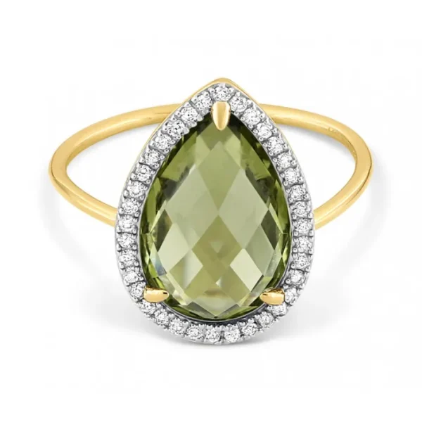 Morganne Bello Bague-BAGUE ALMA QUARTZ OLIVE ET DIAMANTS OR JAUNE