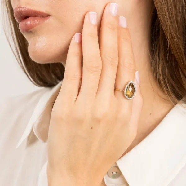 Morganne Bello Bague-BAGUE ALMA QUARTZ OLIVE ET DIAMANTS OR JAUNE