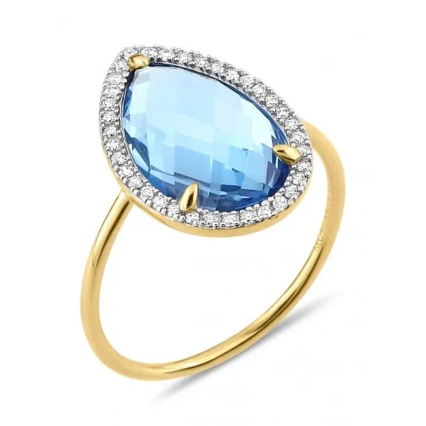 Morganne Bello Bague-BAGUE ALMA TOPAZE SWISS BLUE ET DIAMANTS OR JAUNE
