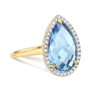 Morganne Bello Bague-BAGUE ALMA TOPAZE SWISS BLUE ET DIAMANTS OR JAUNE