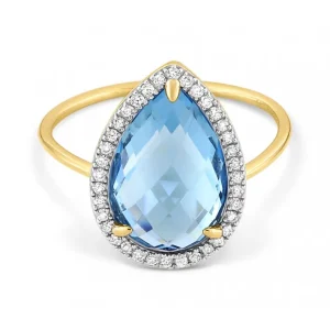Morganne Bello Bague-BAGUE ALMA TOPAZE SWISS BLUE ET DIAMANTS OR JAUNE