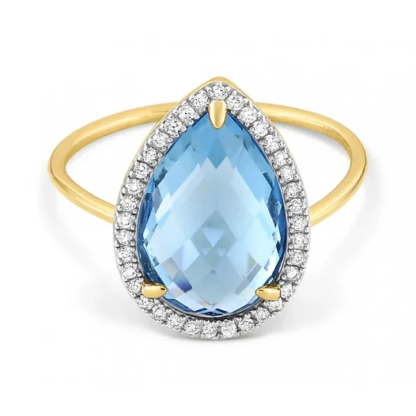 Morganne Bello Bague-BAGUE ALMA TOPAZE SWISS BLUE ET DIAMANTS OR JAUNE