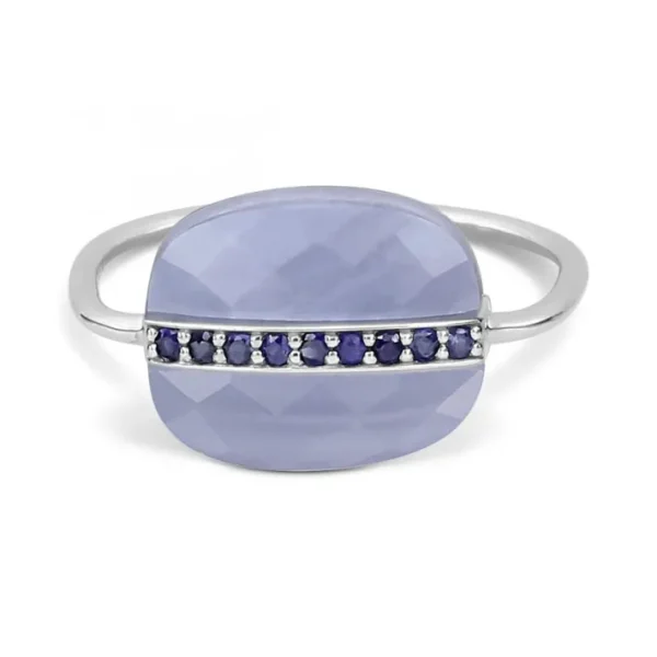 Morganne Bello Bague-BAGUE AURORE AGATE BLEUE DENTELLE ET SAPHIRS BLEUS OR BLANC