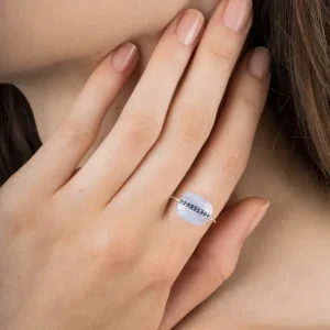 Morganne Bello Bague-BAGUE AURORE AGATE BLEUE DENTELLE ET SAPHIRS BLEUS OR BLANC