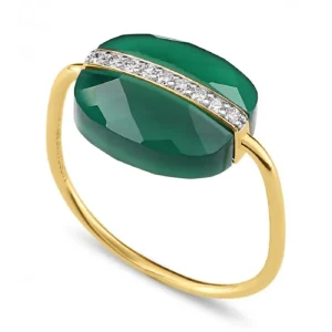 Morganne Bello Bague-BAGUE AURORE AGATE VERTE ET DIAMANTS OR JAUNE