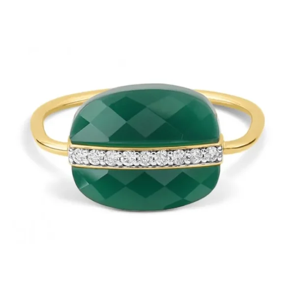 Morganne Bello Bague-BAGUE AURORE AGATE VERTE ET DIAMANTS OR JAUNE