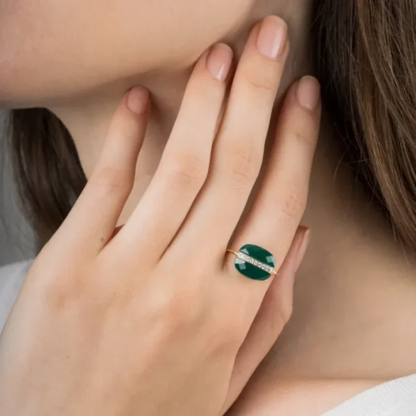 Morganne Bello Bague-BAGUE AURORE AGATE VERTE ET DIAMANTS OR JAUNE