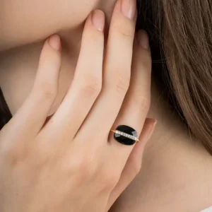 Morganne Bello Bague-BAGUE AURORE ONYX ET DIAMANTS OR ROSE
