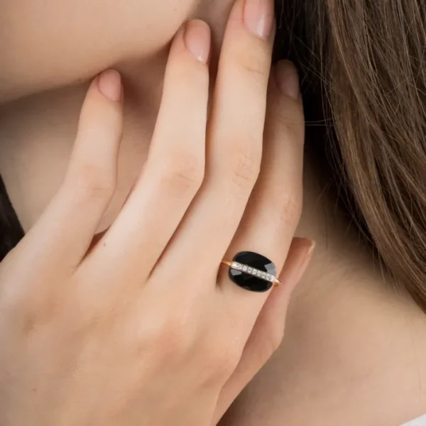 Morganne Bello Bague-BAGUE AURORE ONYX ET DIAMANTS OR ROSE