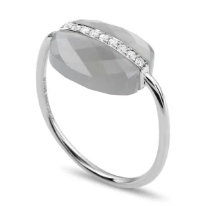 Morganne Bello Bague-BAGUE AURORE PIERRE DE LUNE GRISE ET DIAMANTS OR BLANC