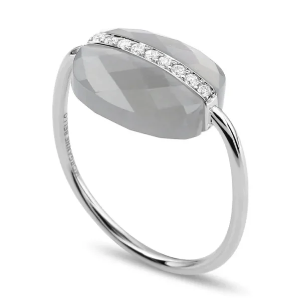 Morganne Bello Bague-BAGUE AURORE PIERRE DE LUNE GRISE ET DIAMANTS OR BLANC