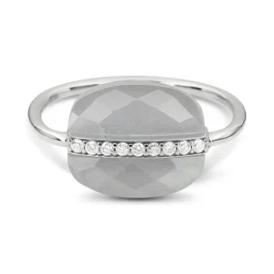 Morganne Bello Bague-BAGUE AURORE PIERRE DE LUNE GRISE ET DIAMANTS OR BLANC