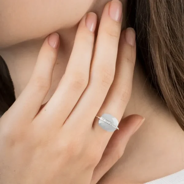Morganne Bello Bague-BAGUE AURORE PIERRE DE LUNE GRISE ET DIAMANTS OR BLANC