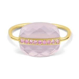 Morganne Bello Bague-BAGUE AURORE QUARTZ ROSE MILKY ET SAPHIRS ROSES OR JAUNE