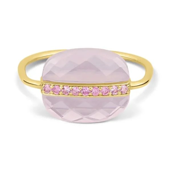 Morganne Bello Bague-BAGUE AURORE QUARTZ ROSE MILKY ET SAPHIRS ROSES OR JAUNE