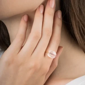 Morganne Bello Bague-BAGUE AURORE QUARTZ ROSE MILKY ET SAPHIRS ROSES OR JAUNE
