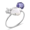 Morganne Bello Bague-BAGUE BOUQUET NACRE BLANCHE ET IOLITE + DIAMANTS OR BLANC