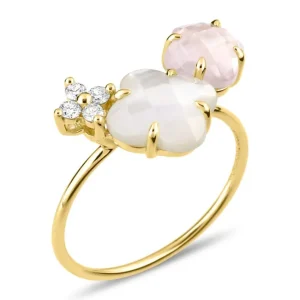 Morganne Bello Bague-BAGUE BOUQUET NACRE BLANCHE ET QUARTZ ROSE + DIAMANTS OR JAUNE