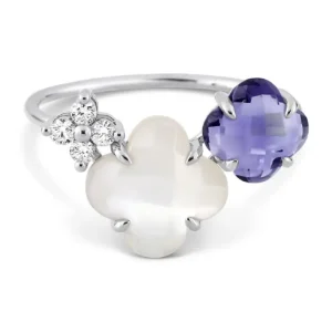 Morganne Bello Bague-BAGUE BOUQUET NACRE BLANCHE ET IOLITE + DIAMANTS OR BLANC