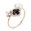 Morganne Bello Bague-BAGUE BOUQUET ONYX & DIAMANTS ET NACRE BLANCHE + DIAMANTS OR ROSE