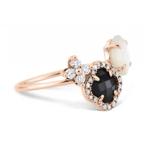 Morganne Bello Bague-BAGUE BOUQUET ONYX & DIAMANTS ET NACRE BLANCHE + DIAMANTS OR ROSE