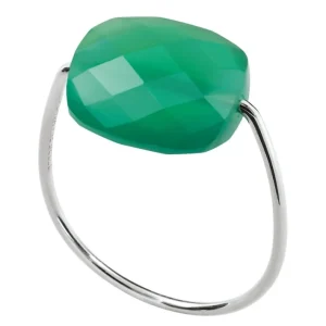 Morganne Bello Bague-BAGUE OR BLANC COUSSIN AGATE VERTE