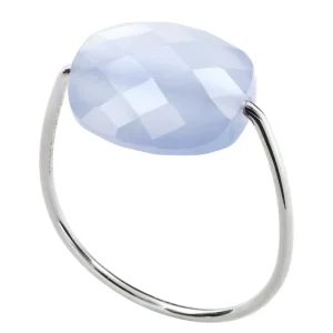 Morganne Bello Bague-BAGUE OR BLANC COUSSIN AGATE BLEUE DENTELLE