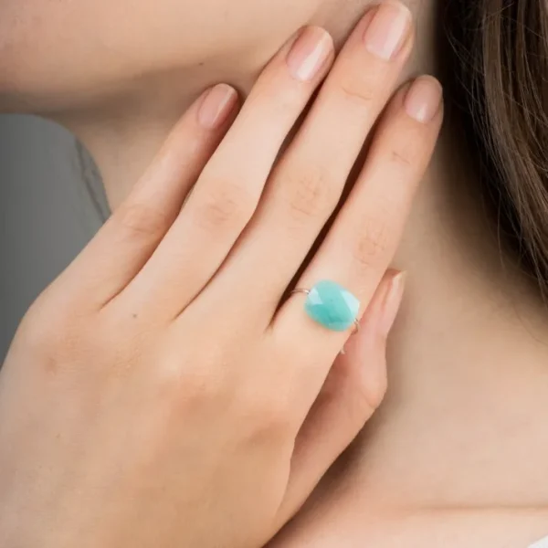 Morganne Bello Bague-BAGUE OR BLANC COUSSIN AMAZONITE