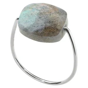 Morganne Bello Bague-BAGUE OR BLANC COUSSIN LABRADORITE