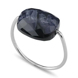 Morganne Bello Bague-BAGUE OR BLANC COUSSIN PIETERSITE BLEUE