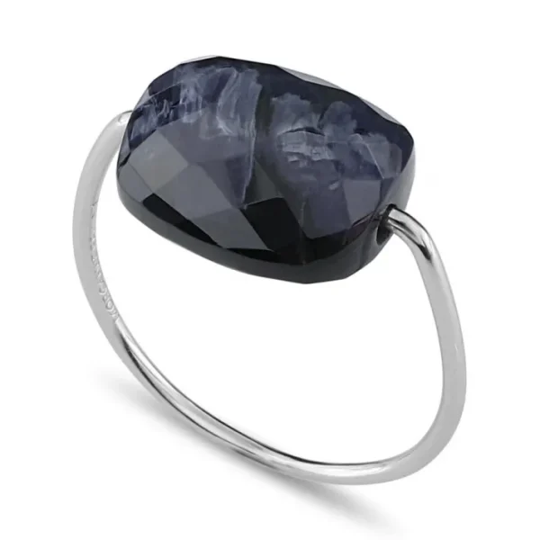 Morganne Bello Bague-BAGUE OR BLANC COUSSIN PIETERSITE BLEUE