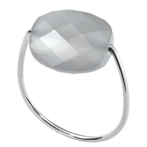 Morganne Bello Bague-BAGUE OR BLANC COUSSIN PIERRE DE LUNE GRISE