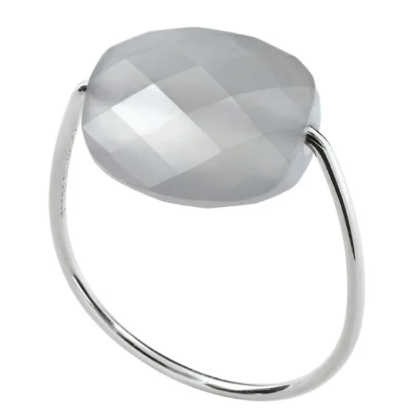 Morganne Bello Bague-BAGUE OR BLANC COUSSIN PIERRE DE LUNE GRISE