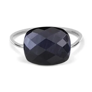 Morganne Bello Bague-BAGUE OR BLANC COUSSIN PIETERSITE BLEUE