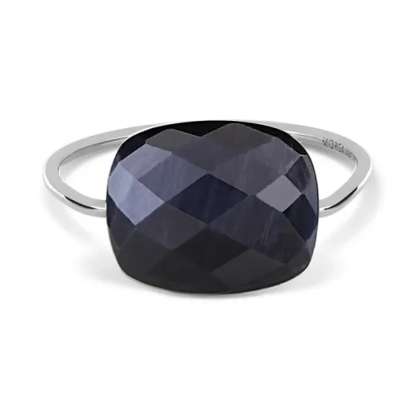 Morganne Bello Bague-BAGUE OR BLANC COUSSIN PIETERSITE BLEUE
