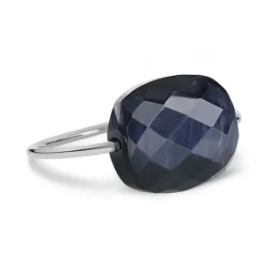 Morganne Bello Bague-BAGUE OR BLANC COUSSIN PIETERSITE BLEUE