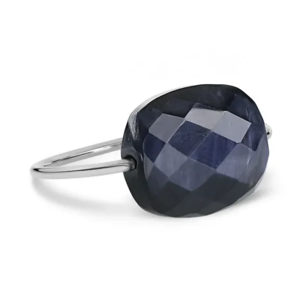 Morganne Bello Bague-BAGUE OR BLANC COUSSIN PIETERSITE BLEUE