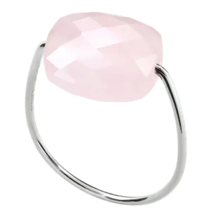 Morganne Bello Bague-BAGUE OR BLANC COUSSIN QUARTZ ROSE POUDRE