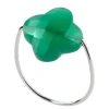 Morganne Bello Bague-BAGUE OR BLANC TREFLE AGATE VERTE
