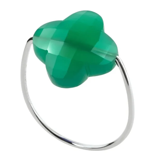 Morganne Bello Bague-BAGUE OR BLANC TREFLE AGATE VERTE