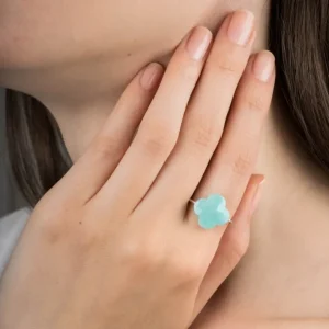 Morganne Bello Bague-BAGUE OR BLANC TREFLE AMAZONITE