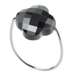 Morganne Bello Bague-BAGUE OR BLANC TREFLE HEMATITE