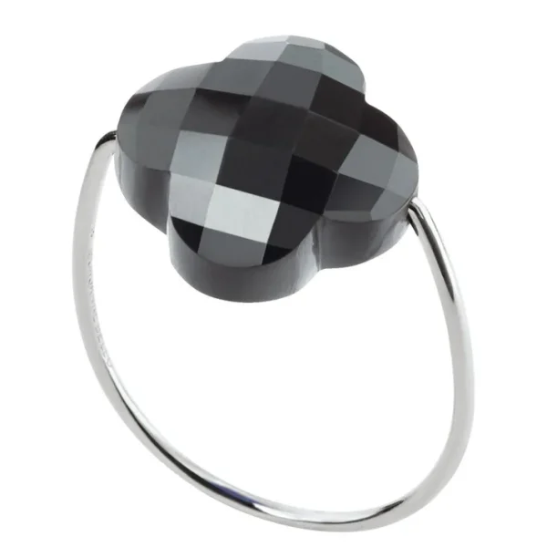 Morganne Bello Bague-BAGUE OR BLANC TREFLE HEMATITE