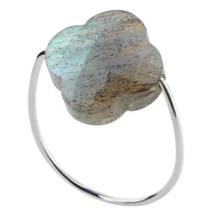 Morganne Bello Bague-BAGUE OR BLANC TREFLE LABRADORITE