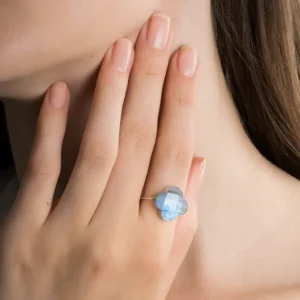 Morganne Bello Bague-BAGUE OR BLANC TREFLE LABRADORITE