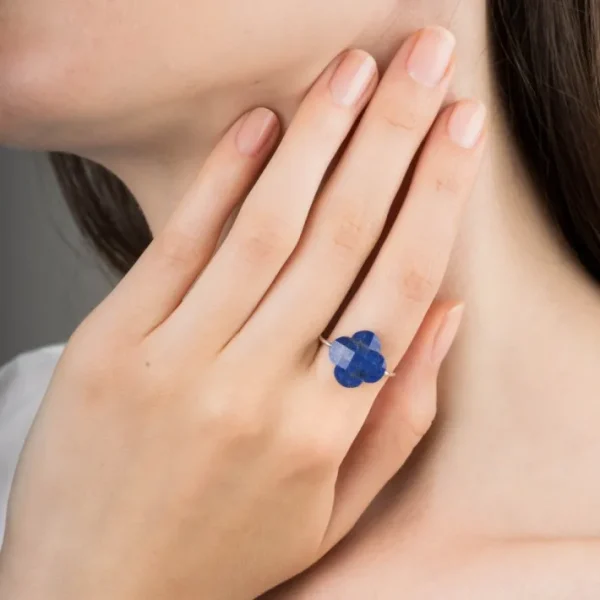 Morganne Bello Bague-BAGUE OR BLANC TREFLE LAPIS LAZULI